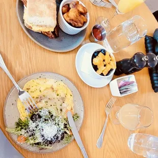 a table with food and drinks on it