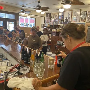 Martha assembling our Root Beer Floats ahead of their destination at the end of the bar. Whoosh.