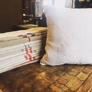 Vintage grain sacks make beautiful textured pillows.