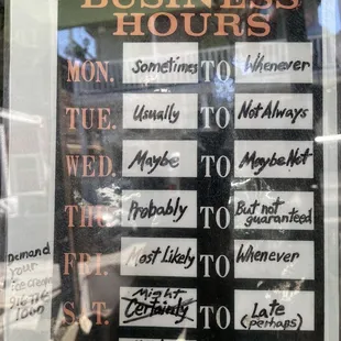 Hours of operation.