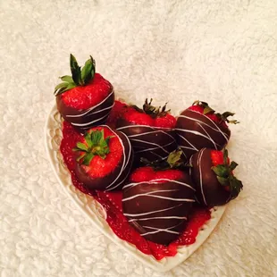 Scrumptious hand dipped berries delivered to our room!