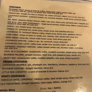 Cocktail menu