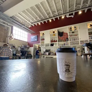 a coffee cup on the counter