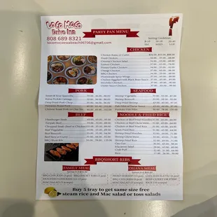 Catering Menu as of 8/26/22