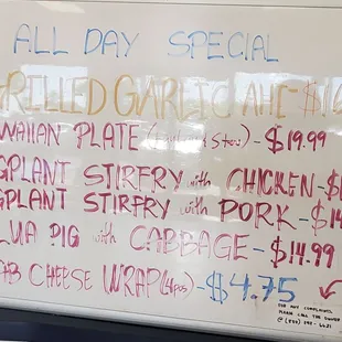 Menu special board 1/18/24