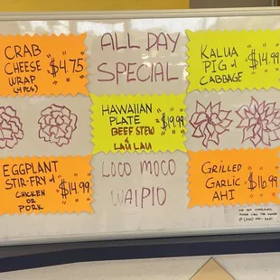 Menu of specials