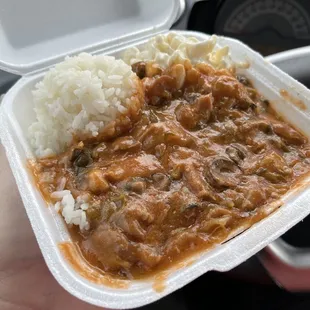 Mini pastele stew plate. Pastele is offered every Friday and is tasty and filling.