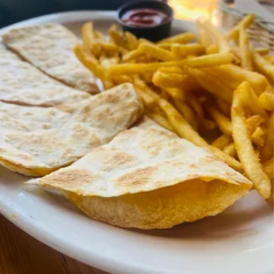 Kids cheese quesadilla with side of French fries