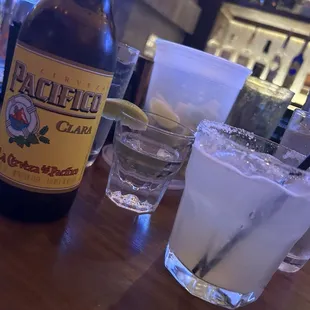 Margarita Pacifico and shot of tequila