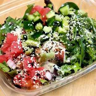 Ahi tuna, salmon, and octopus.