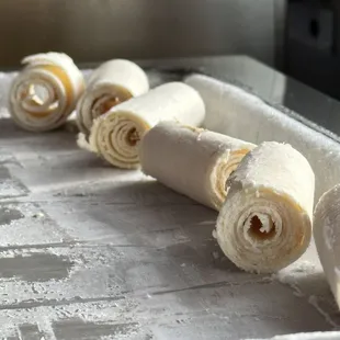 rolled dough on a baking sheet