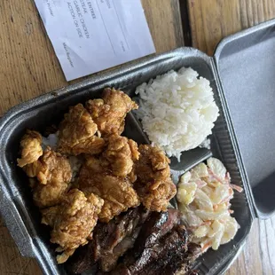 Two Meat Combo with Garlic Chicken &amp; Teriyaki Steak with rice &amp; macaroni salad!