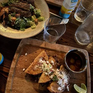 Birria tacos , Caesar salad