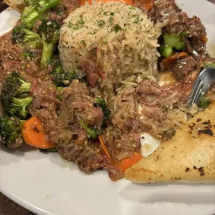 Tri-tip teriyaki bowl with broccoli and pepper rice