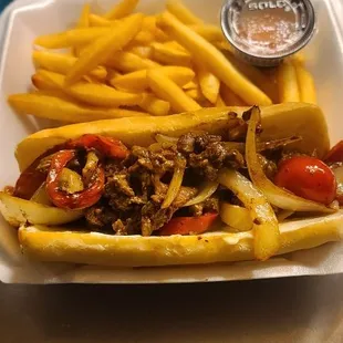 Chorrellana Steak Sandwich with fries