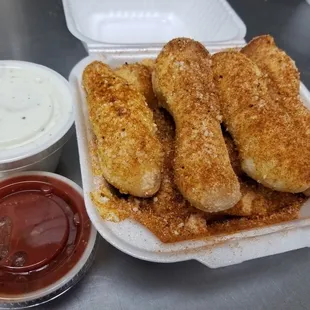 Cajun stix (half order) with added cream cheese dips
