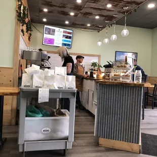 Barista bar - with packaged coffee beans in the foreground