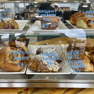 Display of sweet and savory danishes/pastries