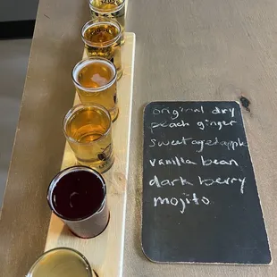 Cider flight, roughly $20-22 for 6 pours