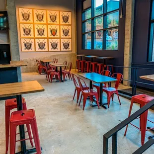 tables and chairs in a restaurant