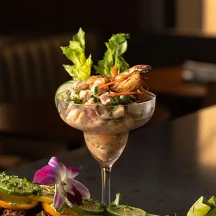 a glass of shrimp salad