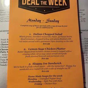 Deal of the week menu