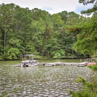 The boat dock located on Pin Oak Lake, right outside the lodge. The park offers pontoon tours throughout the year that start at this dock.