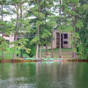 A view of Pin Oak lake, the lake that sits in front of the lodge.