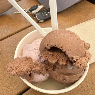 Double Scoop cup with Chocolate and Huckleberry