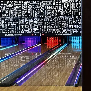Bowling lanes lit up