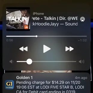 the menu of the app