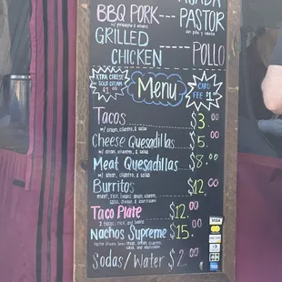Menu for one of the food trucks