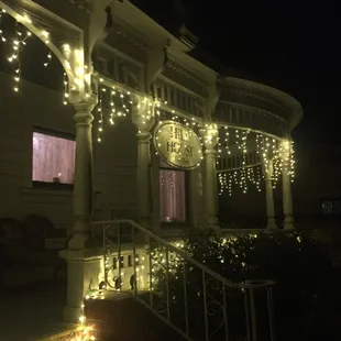 winter lights around the porch