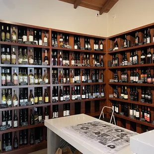 shelves full of wine bottles