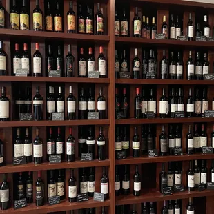 a wall of wine bottles