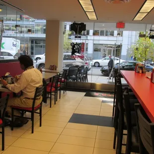 view from inside looking through the window into I street