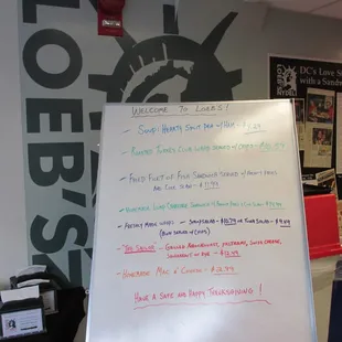 menu with specials just inside the doorway