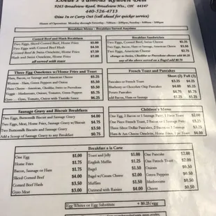 Breakfast menu - side 1