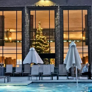 View of hotel and gorgeous Christmas