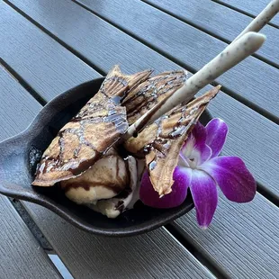 Mini fish shaped waffle with ice cream