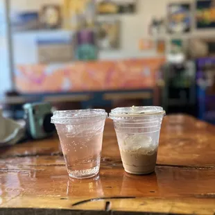 (Left) Peach &amp; rose Italian soda!  (Right) Overiced Chai
