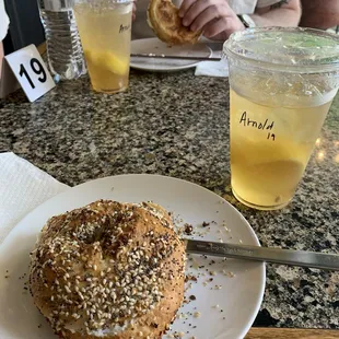 Everything bagel and Arnold Palmers
