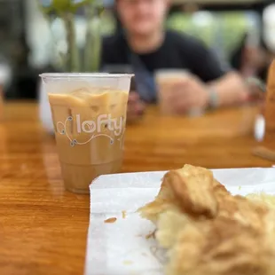 Iced Salted Caramel Latte and a croissant