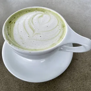 Matcha tea with honey and almond milk