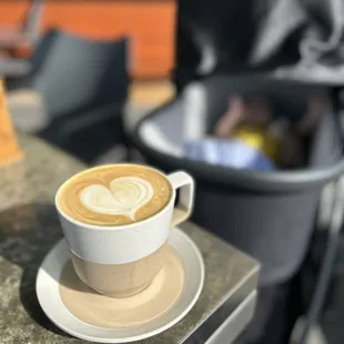 a cup of cappuccino on a table