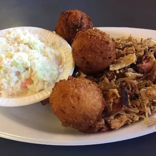 BBQ Plate w/ Slaw &amp; Hushpuppies (Log Cabin BBQ: Albemarle, NC)