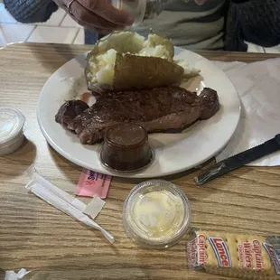 New York strip and baked potato