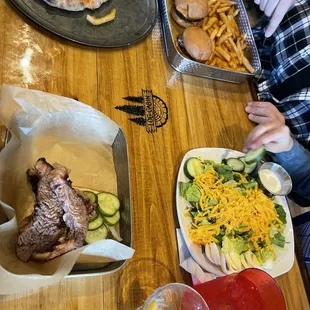 Brisket, sliders, kids salad, kids pizza