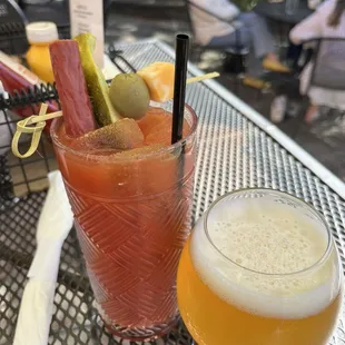 Bloody Mary and Spotted Cow chaser on the patio