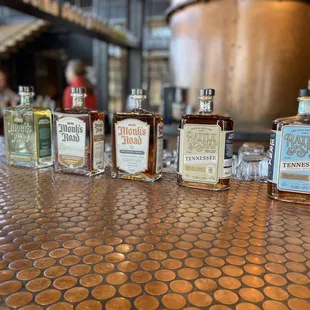 Gin, barrel-aged gin, bourbon, 8-year-old whiskey, 10-year-old whiskey